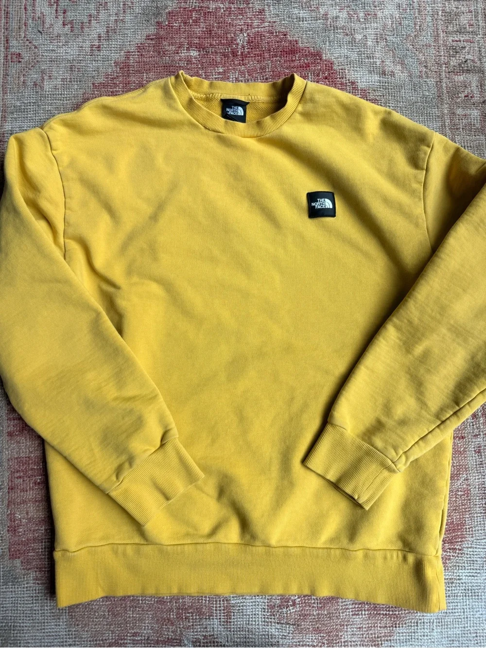 Y2K The North Face Men's Yellow Crewneck Sweatshirt with Logo Patch